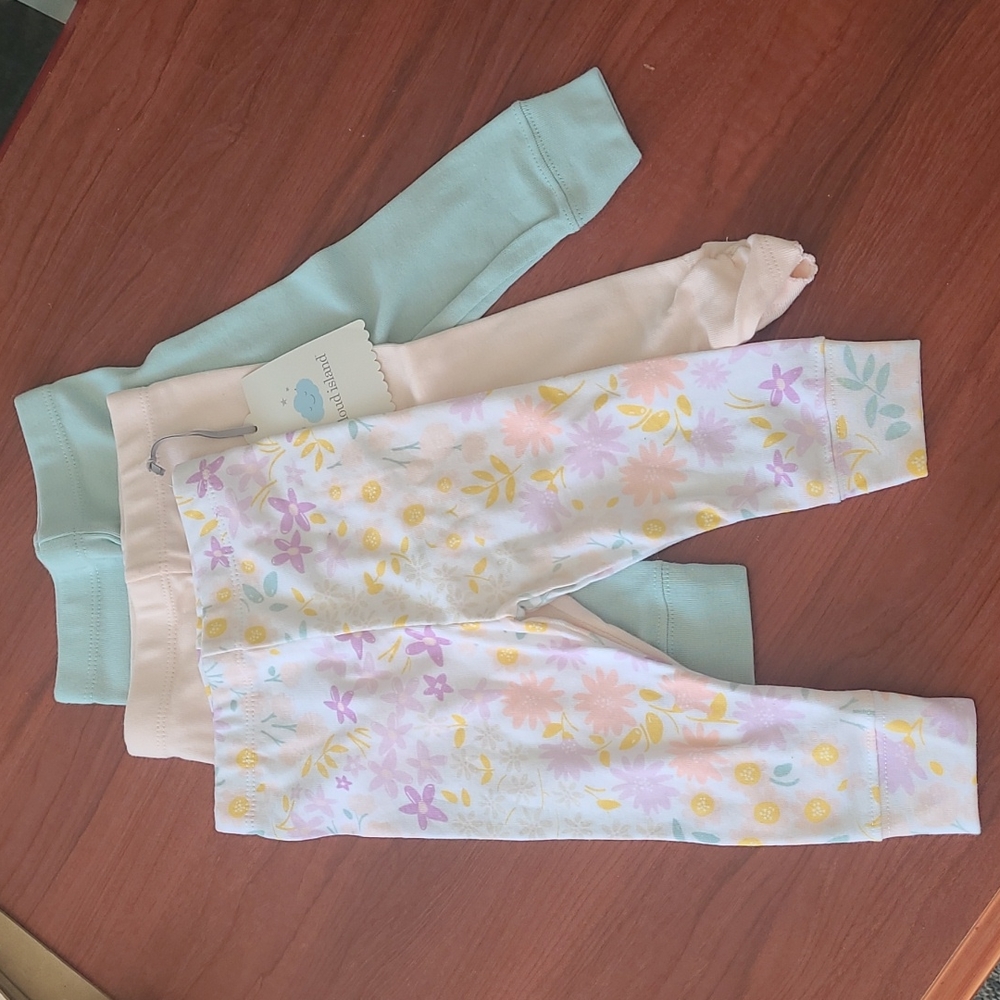 New with tags! Cloud Island Girls size 3-6 month set of 3 soft leggings